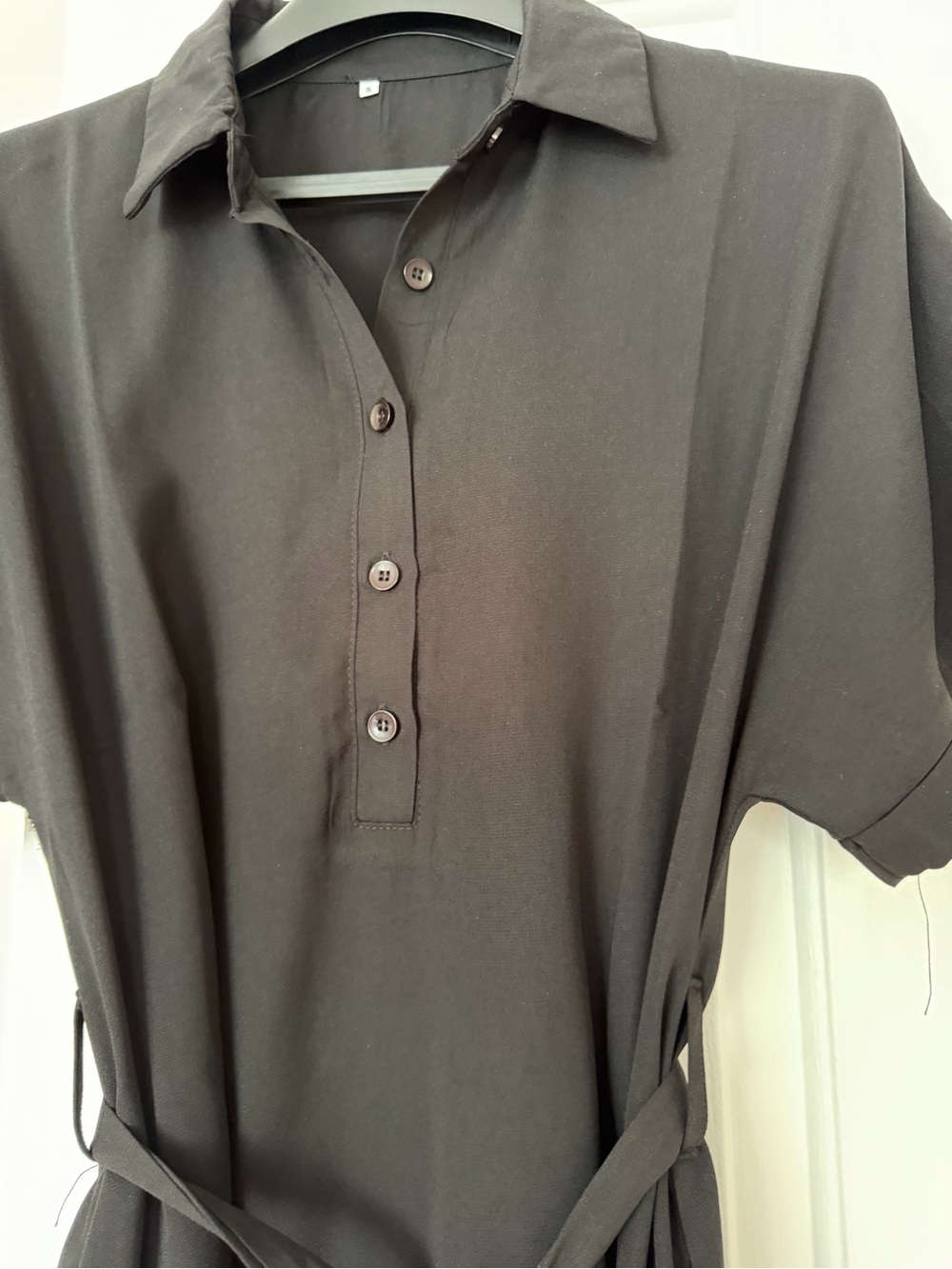 Men's Black Polo Shirt Dress with Tie Waist